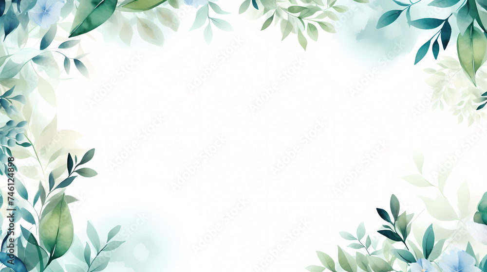 Green leaves watercolor copy space, green leaves with space for text Green leaves watercolor copy space, green leaves with space for text