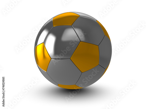Gold and silver soccer ball on a white background