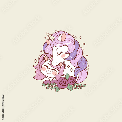 cute mom and baby unicorn illustration 
