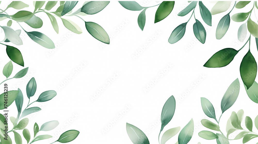 Green leaves watercolor copy space, green leaves with space for text