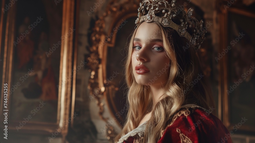 A queen or princess. A beautiful girl in a crown. Royal concept. Old times and history concept. A queen or princess. A beautiful girl in a crown. Royal concept. Old times and history concept.