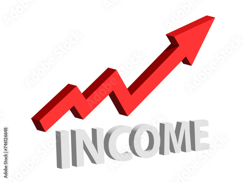 Red arrow 3D up shows increasing income. Conceptual vector illustration