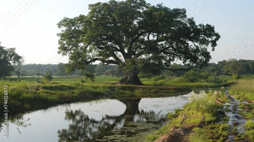 A grand oak symbolizing the link between history and preservation against a faded heritage backdrop.