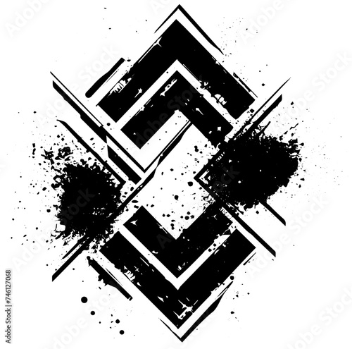 Elément de design graphique "grunge" avec formes  droites angulaires et éclaboussures, vectoriel noir modifiable