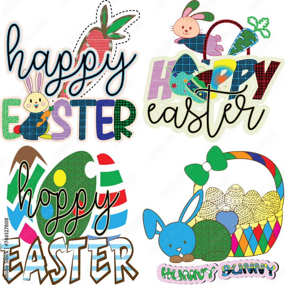 Fototapeta premium Happy Easter Bundle design, Christian Easter Bundle, Easter Bunny, Retro Easter Cut Files Cricut, Good for Happy Easter tshirt design