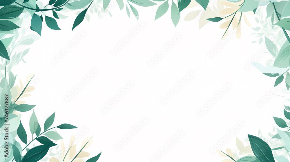 Green leaves in watercolor background