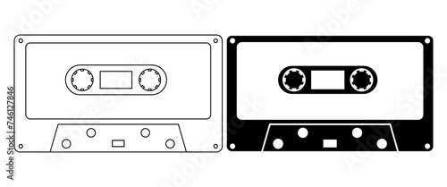 ouline silhouette Compact Cassette icon set isolated on white background