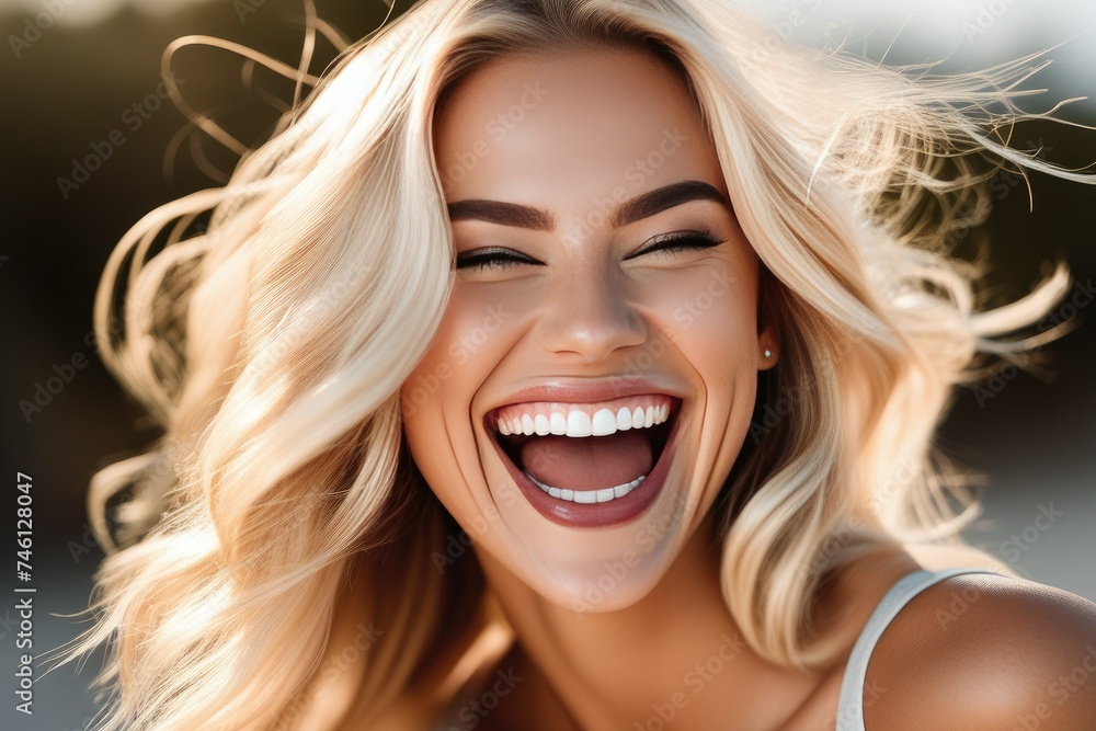 A high quality stock photograph of a happy young blond trendy woman laughs and screams with joy isolated on white or transparant background A high quality stock photograph of a happy young blond trendy woman laughs and screams with joy isolated on white or transparant background