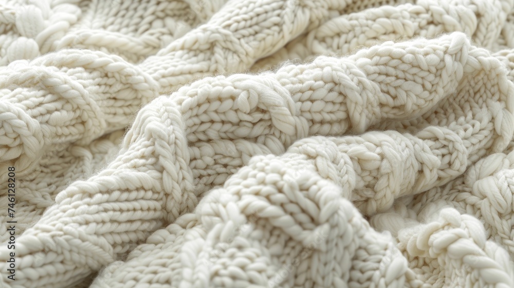 The inviting cream chunky knit blanket showcases plush loops and weaves in a warm, cozy top view. The inviting cream chunky knit blanket showcases plush loops and weaves in a warm, cozy top view.