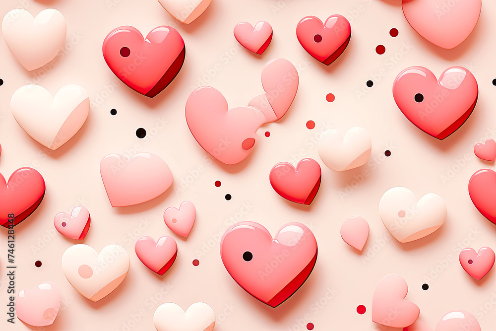 Red and pink hearts on a pink background