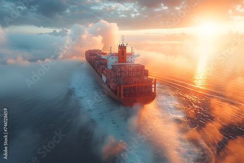 Large Cargo Ship in the Middle of the Ocean