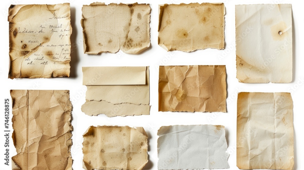 A collection of assorted vintage note papers, each photographed separately on a white background