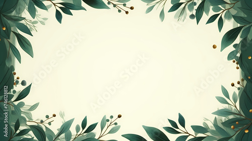 Green leaves in watercolor background