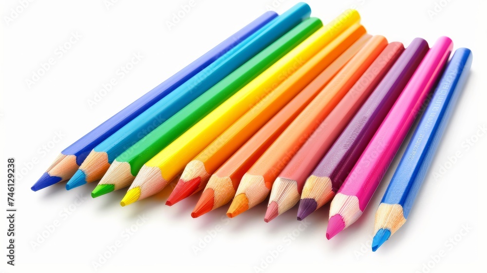 A vector illustration of a set of crayons and colored pencils loosely arranged on a white background A vector illustration of a set of crayons and colored pencils loosely arranged on a white background