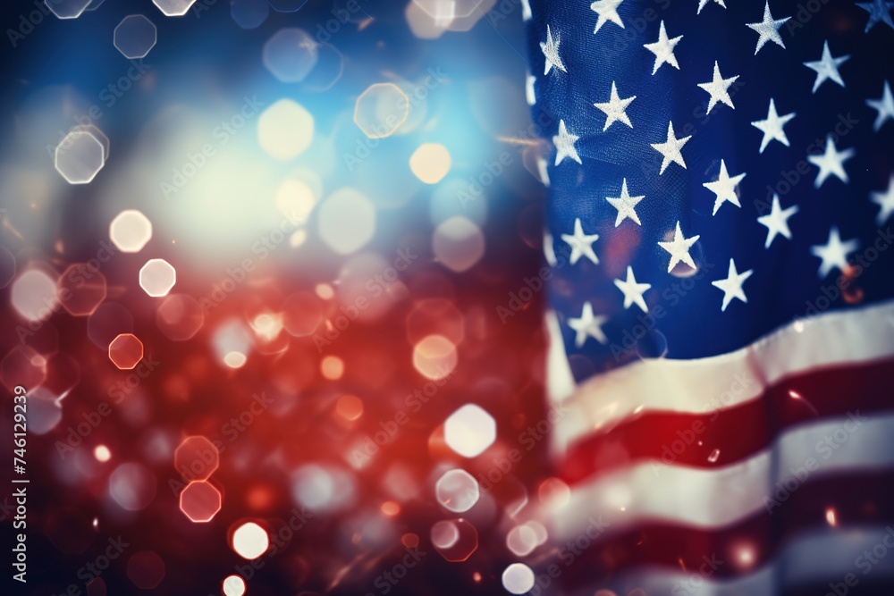America Veterans day flag bokeh background with minimalist symbol America Veterans day flag bokeh background with minimalist symbol