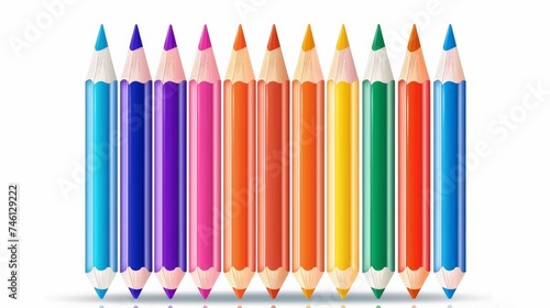 A vector illustration of a set of crayons and colored pencils loosely arranged on a white background