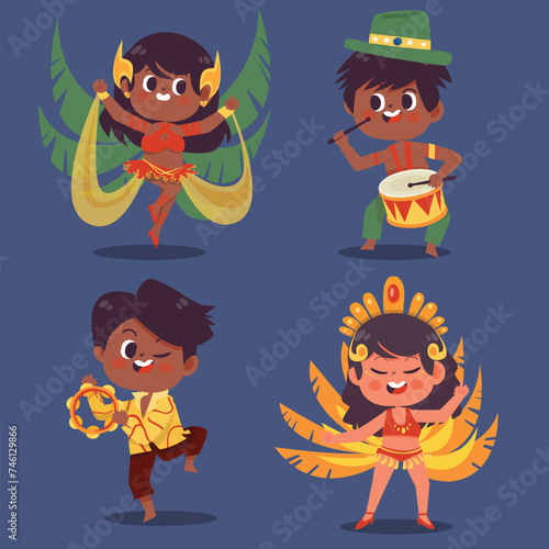 flat brazilian carnival characters collection design vector illustration