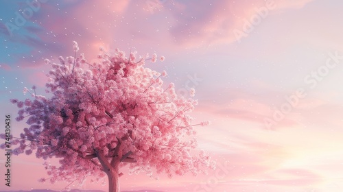 Pastel Anime Landscape with Cherry Blossom Tree