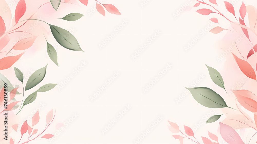 Obraz premium Watercolor floral frame border with green leaves, branches and elements