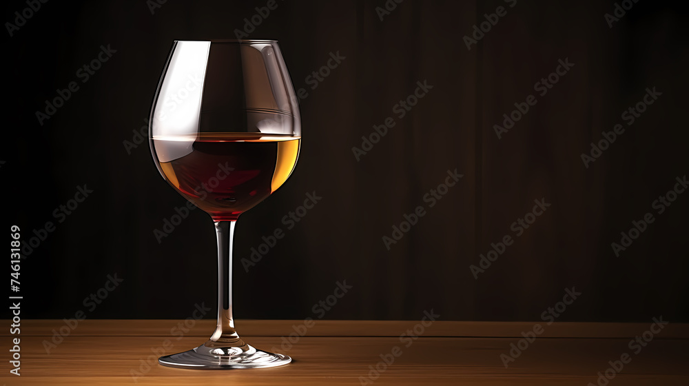 Close-up of a glass of red wine on a wooden table with blurred background