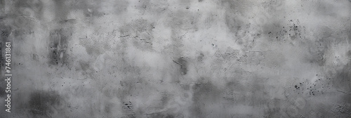 Gray grunge background with scratches dirty grey cement textured wall. Vintage wide long backdrop for design web banner photo