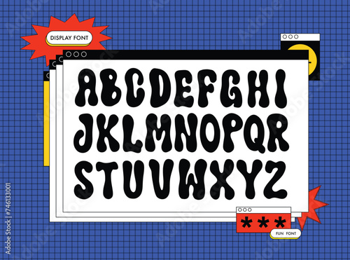 Vector Hand Drawn Alphabet. Trendy Liquid and Groovy Letters. Decorative Artistic Font. Y2K Letters Style.	