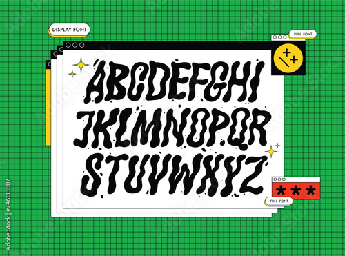 Vector Hand Drawn Alphabet. Trendy Liquid and Groovy Letters. Decorative Artistic Font. Y2K Letters Style.	