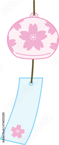 Japanese Sakura wind chimes, Cherry Blossom pink style icon.