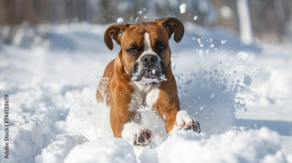 boxer enjoys the snow