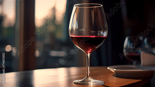 Elegant glass of red wine on dark wooden background, wine industry concept