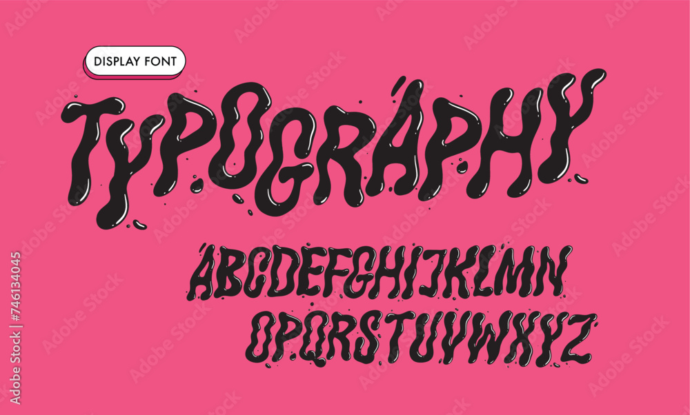 Obraz premium Vector Hand Drawn Alphabet. Trendy Liquid and Groovy Letters. Decorative Artistic Font. Y2K Letters Style. 
