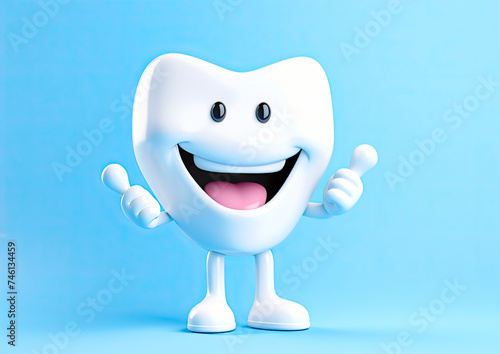 Cheerful Animated Tooth Character Giving Thumbs Up Against A Blue Background