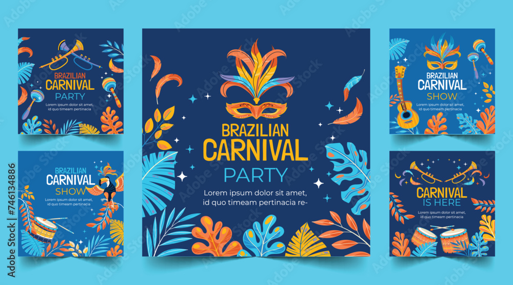 flat brazilian carnival banners collection design vector illustration