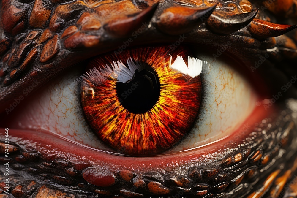 Ancient Dinosaur eye closeup. Reptile face. Generate Ai