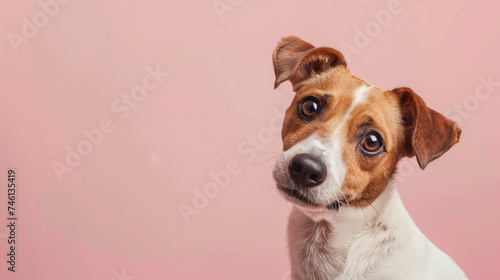 Adorable jack russell terrier dog with curious questioning face isolated on light pastel background with copy space. Studio portrait photo. © Tepsarit