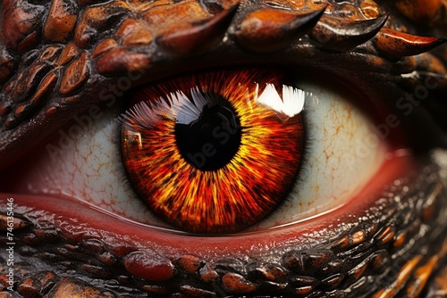 Ancient Dinosaur eye closeup. Reptile face. Generate Ai © juliars