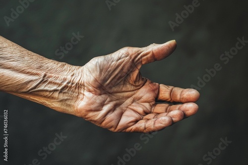 Pain in hand of Asian man. Concept of hand pain, tendinitis and joint problems. photo
