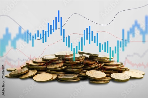 Stock S&P 500 symbol in stack coins. Business concept. photo