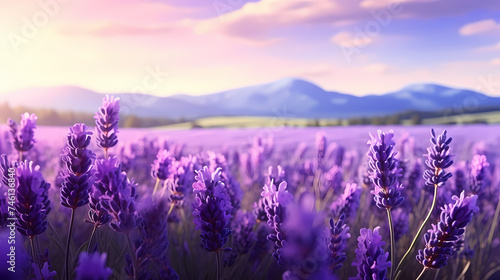 Panoramic view of lavender fields in bloom