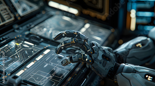 a hand of a robot, in the style of futuristic settings