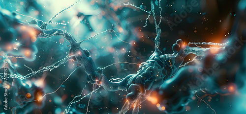 a beautiful and abstract image of the brain, in the style of molecular structures, vray tracing photo