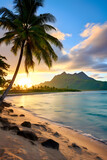 Pristine Hawaiian Beachscape at Sunset: A Tropical Paradise Unleashed