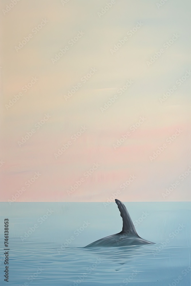 Naklejka premium Gentle giant of the sea, in minimalist white lines, against a pastel morning sky