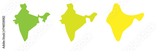 India country black outline and colored country silhouettes in three different levels of smoothness. Simplified maps. Vector icons isolated on white background.