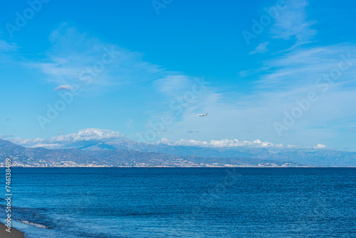 Blue sky over Mediterranean sea in Malaga, Spain