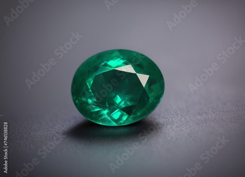 A bright green emerald crystal. A faceted mineral and a precious stone. An expensive piece of jewelry.