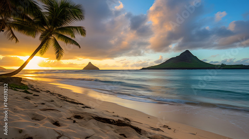 Pristine Hawaiian Beachscape at Sunset: A Tropical Paradise Unleashed