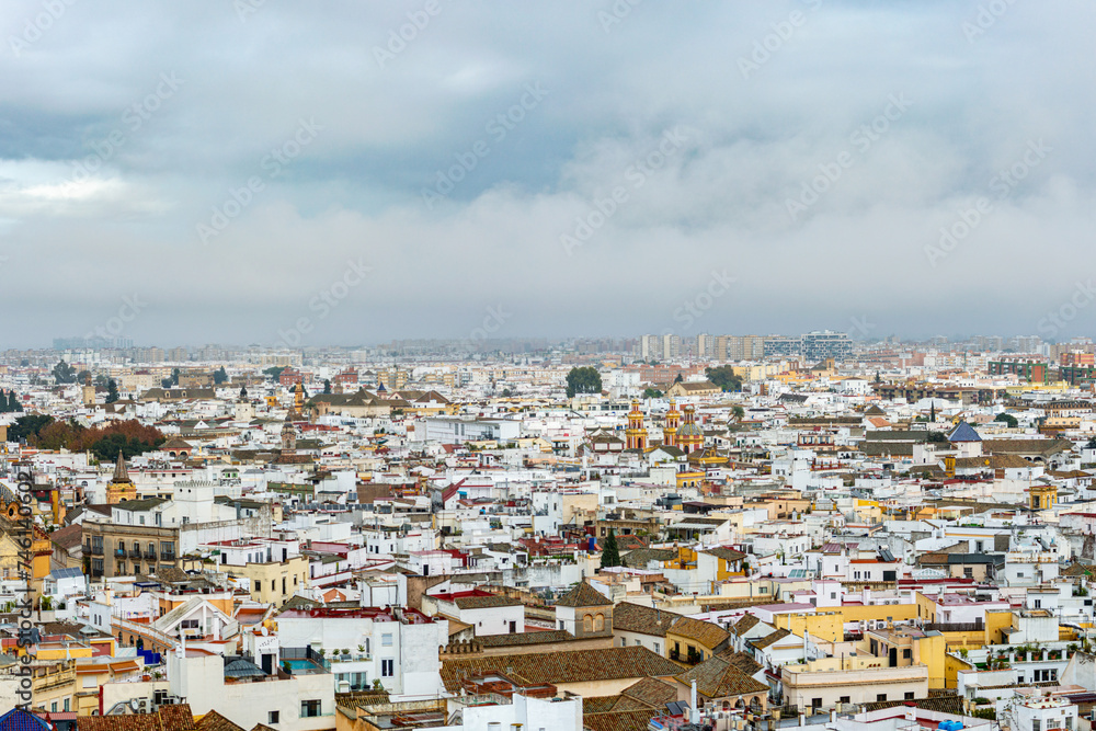Panoramic view from Almodovar castle (Castillo de Almodovar del Rio), a castle of Muslim origin  in Almodovar del Rio, Spain