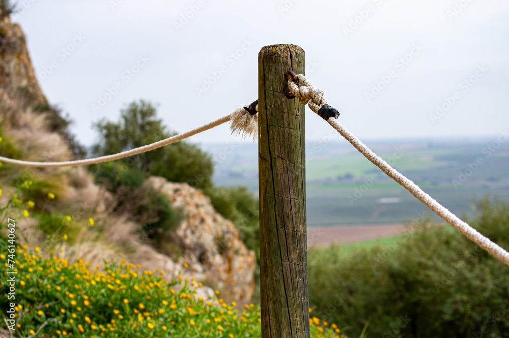 Rope fence on green grass background Rope fence on green grass background