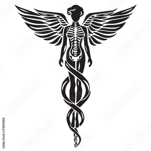 Caduceus health in cartoon, doodle style . Image for t-shirt, web, mobile apps and ui. Isolated 2d vector illustration in logo, icon, sketch style, Eps 10, black and white. AI Generative